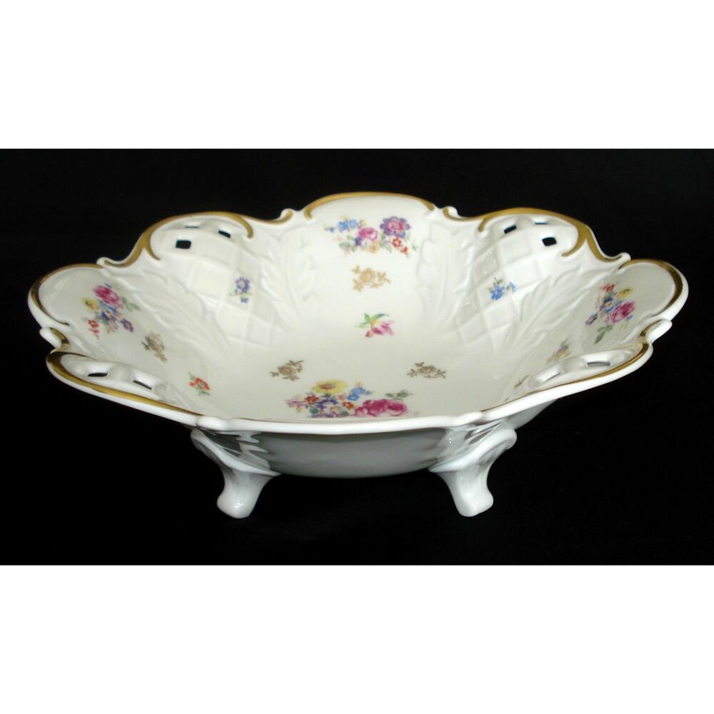 VTG Reichenbach East Germany Footed Centerpiece Porcelain Plate 11” Mint